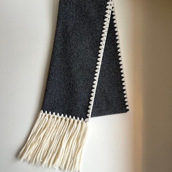 New! Blanket Stitch Tassel Scarf in Gray and Cream - Picture 5 of 7